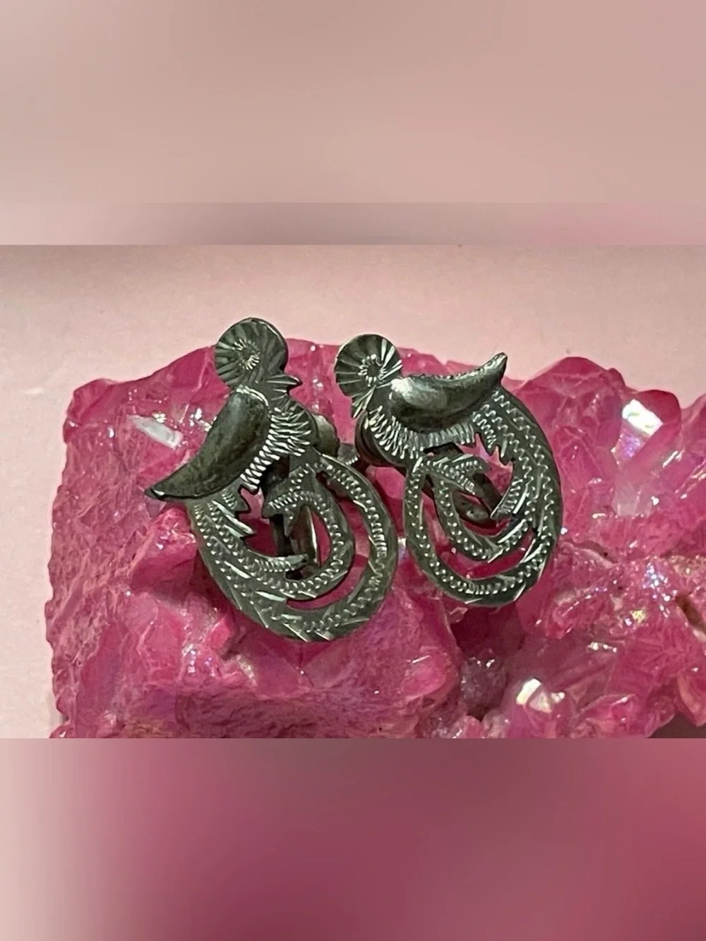 Sterling Silver Quetzal Earrings Curled Tail Birds #7251